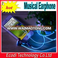 Newest!!! Patent Product EL LED light headphone,3.5mm stereo headphone earbud earphone with MIC for PC,iPhone,iPod,iPad